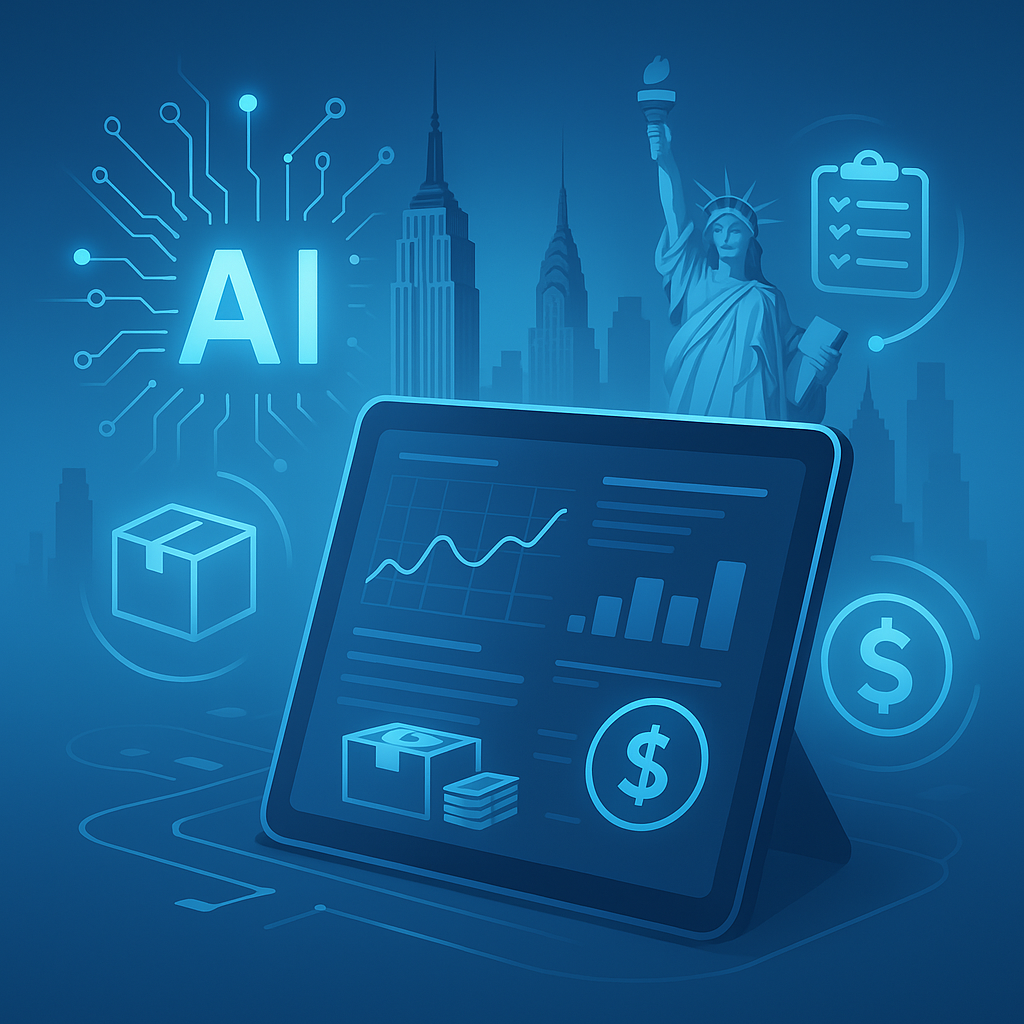 Illustration of AI technology being used for NYC moving budget calculation and cost estimation