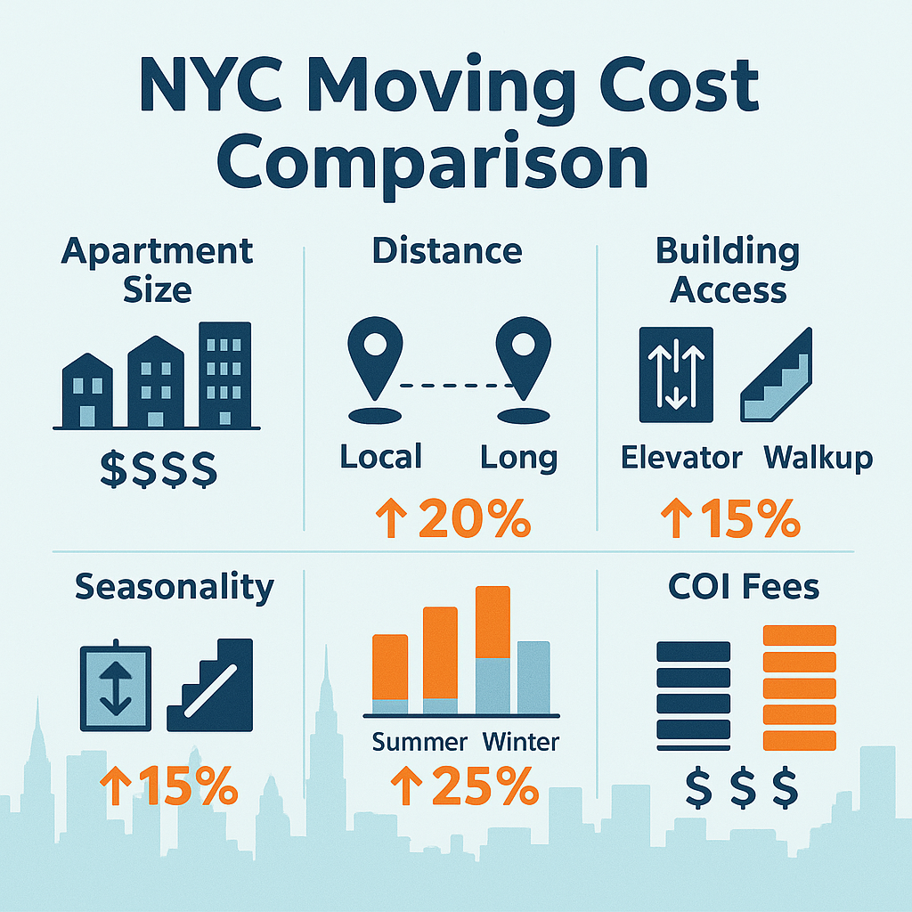 NYC Moving Cost Comparison Chart for Different Factors