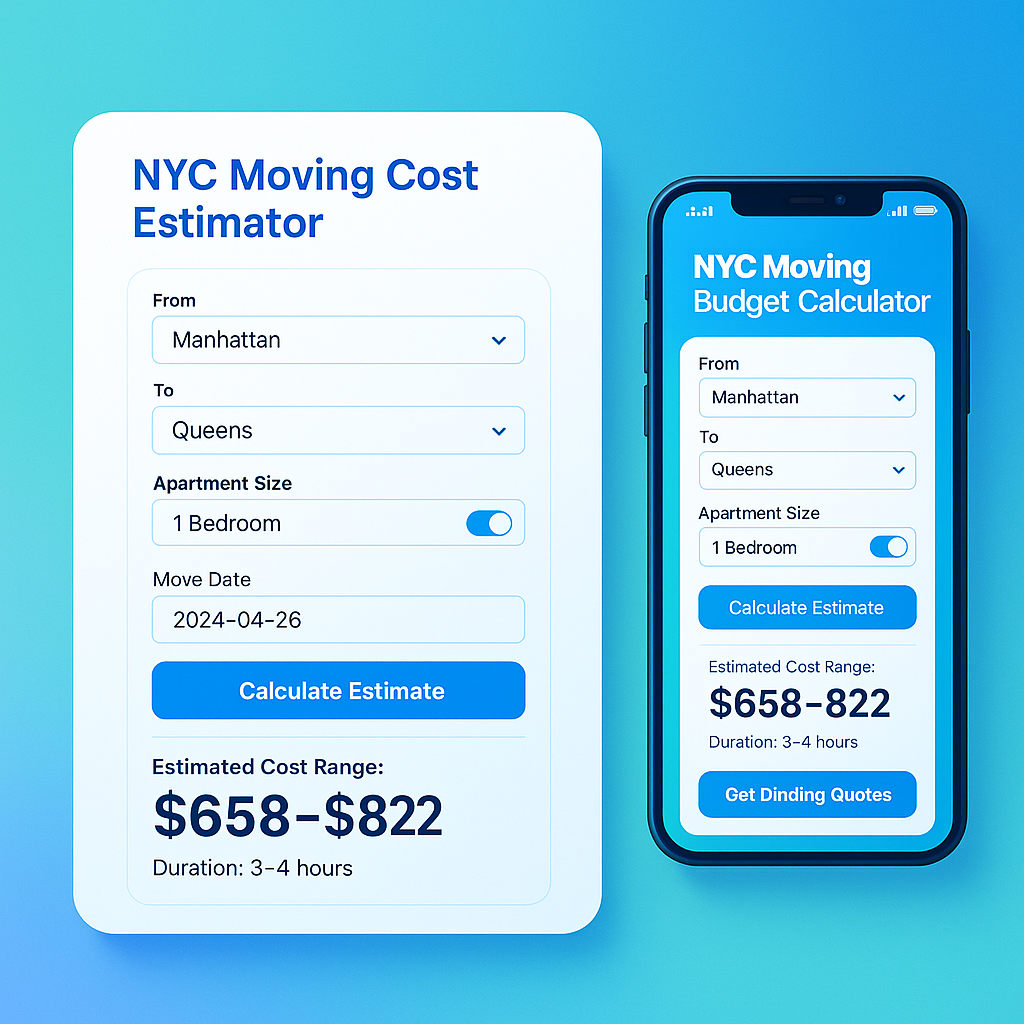 NYC Moving Budget Calculator Interface Showing Cost Estimates